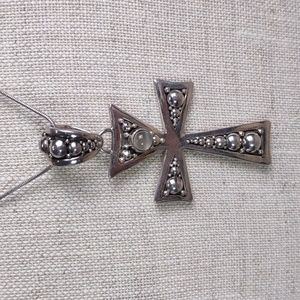 Bali Inspired Sterling Silver Cross w/Moonstone Necklace